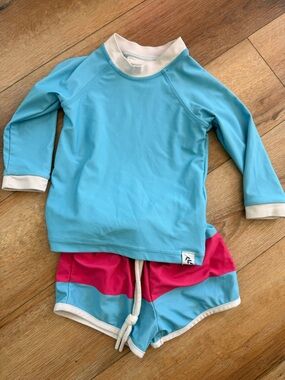 SweetHoney Light Blue & Pink Kids Rashguard Swim Set